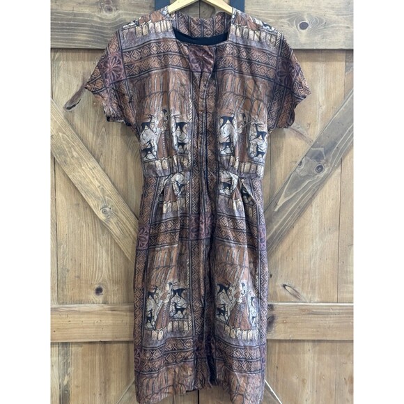 IRENE Exclusively For Bullocks Wilshire Vintage Dress Peruvian Print Sz Sm-M - Picture 2 of 11